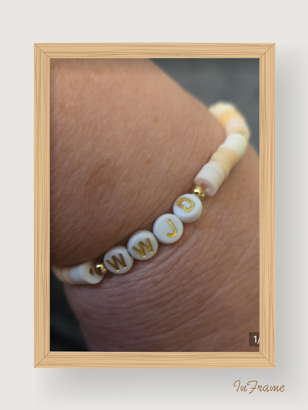 Handmade Personalized White & Peach  Beaded Bracelet WWJD